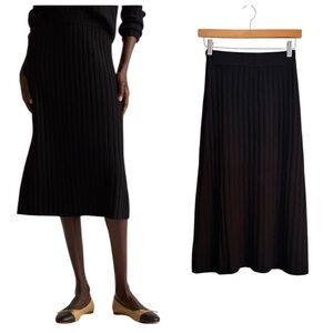 Quince Black Pleated Mongolian Cashmere Midi Skirt XS